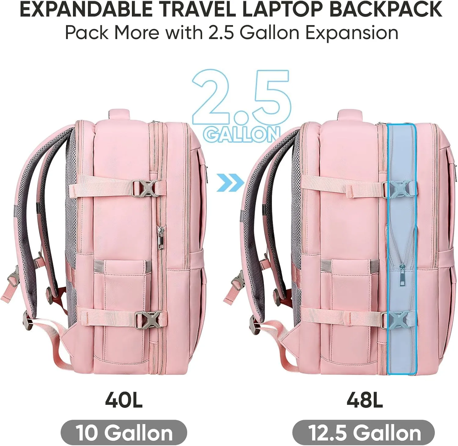 BALEINE Travel Backpack for Women Men, Large Sturdy Carry On Laptop Backpack Gifts for Business, Casual, Weekender, Hiking (XL, Pink)