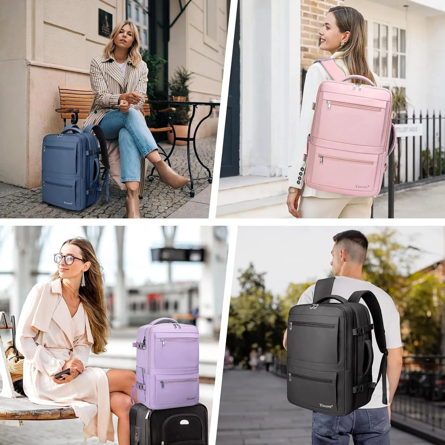 BALEINE Travel Backpack for Women Men, Large Sturdy Carry On Laptop Backpack Gifts for Business, Casual, Weekender, Hiking (XL, Pink)