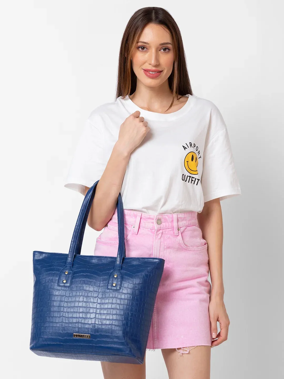 Caprese Westwood Croco Tote Medium Navy