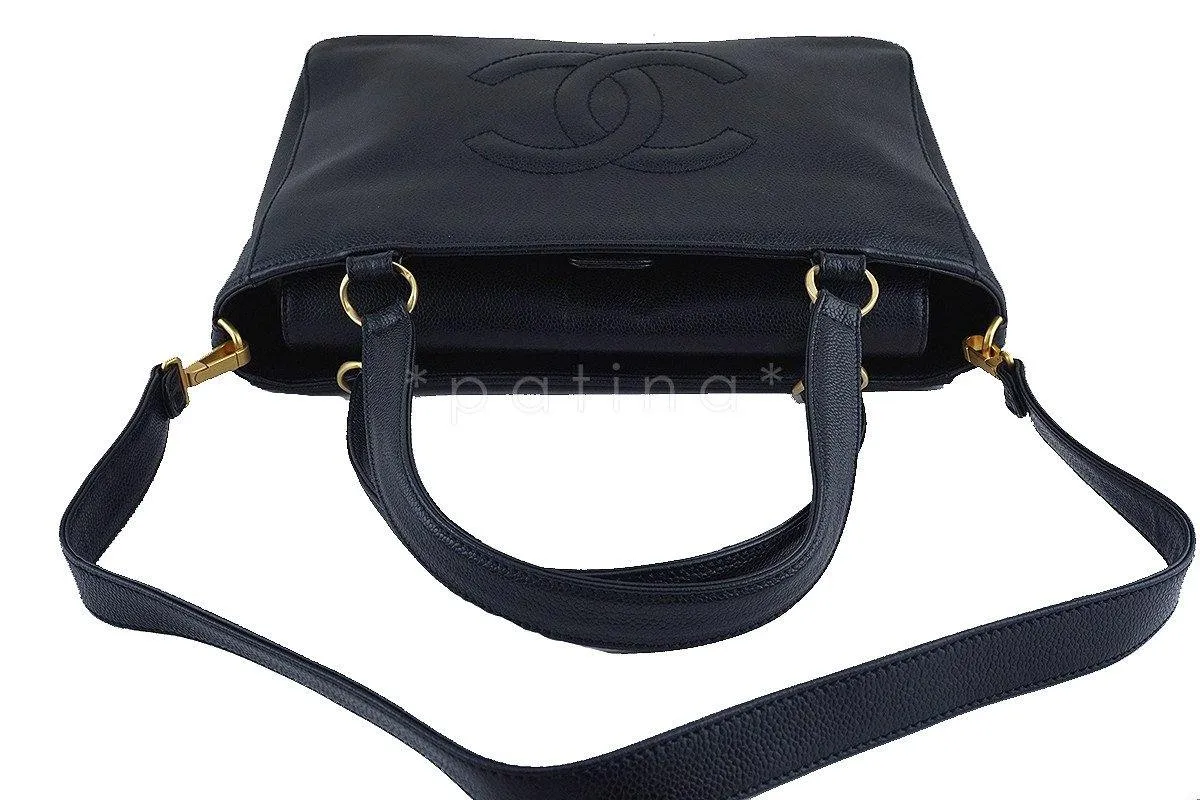 Chanel Black Caviar Logo Cerf Brief Messenger Tote Bag