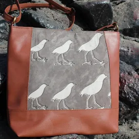 Dabu Print Faux Leather Dunnock Print Satchel (Matt Brown & Grey)