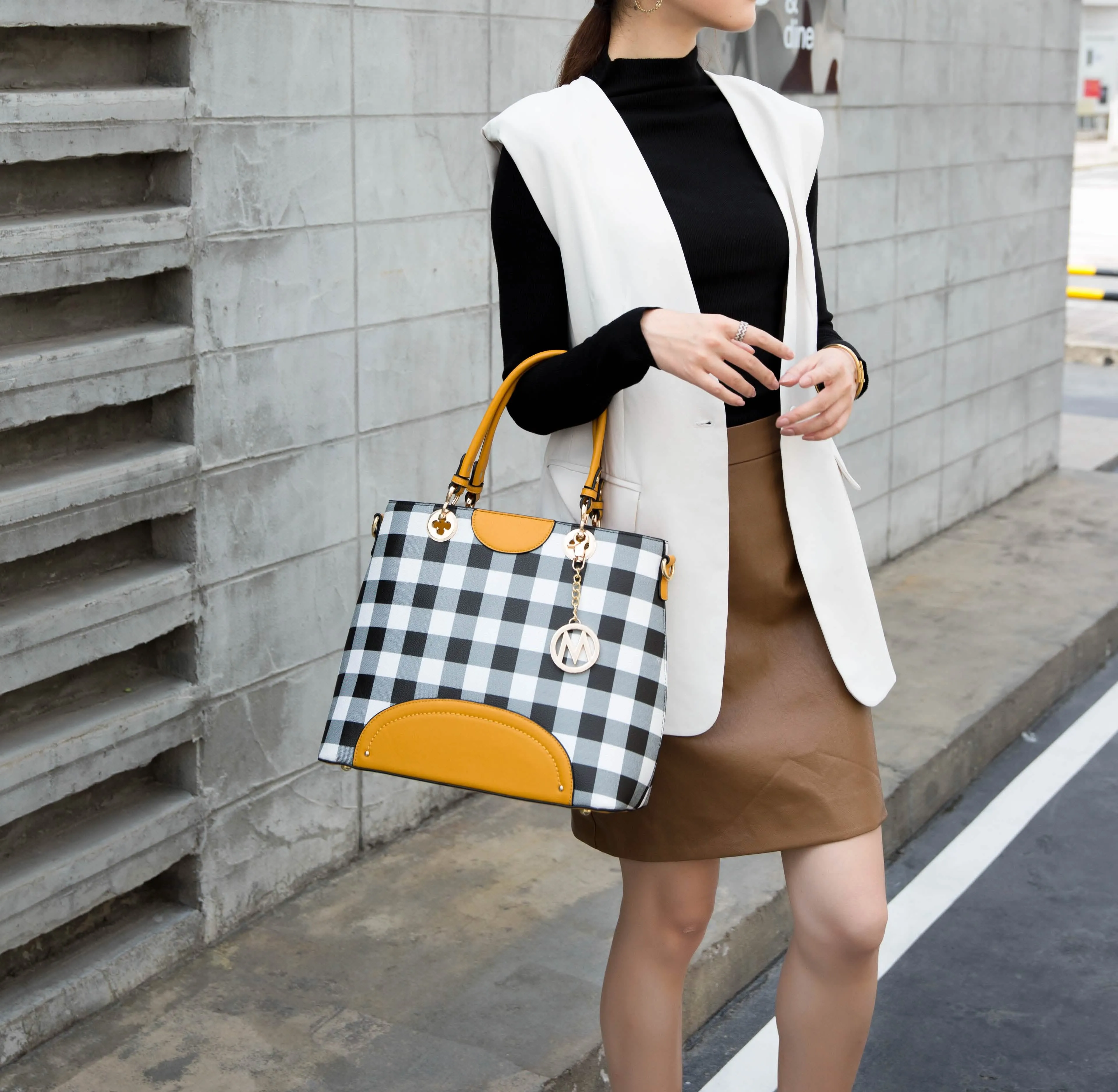 Gabriella Chic Checkered Handbag and Wallet Combo by MKF Collection