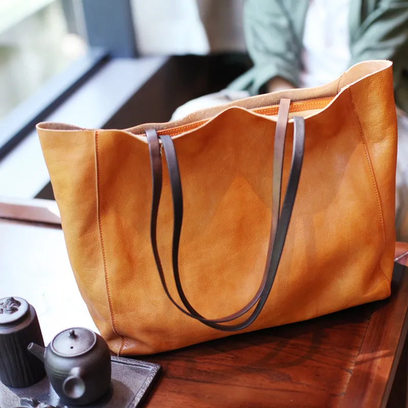 Handmade Womens Brown Leather Tote Bags Handbags Shoulder Tote Bag for Women