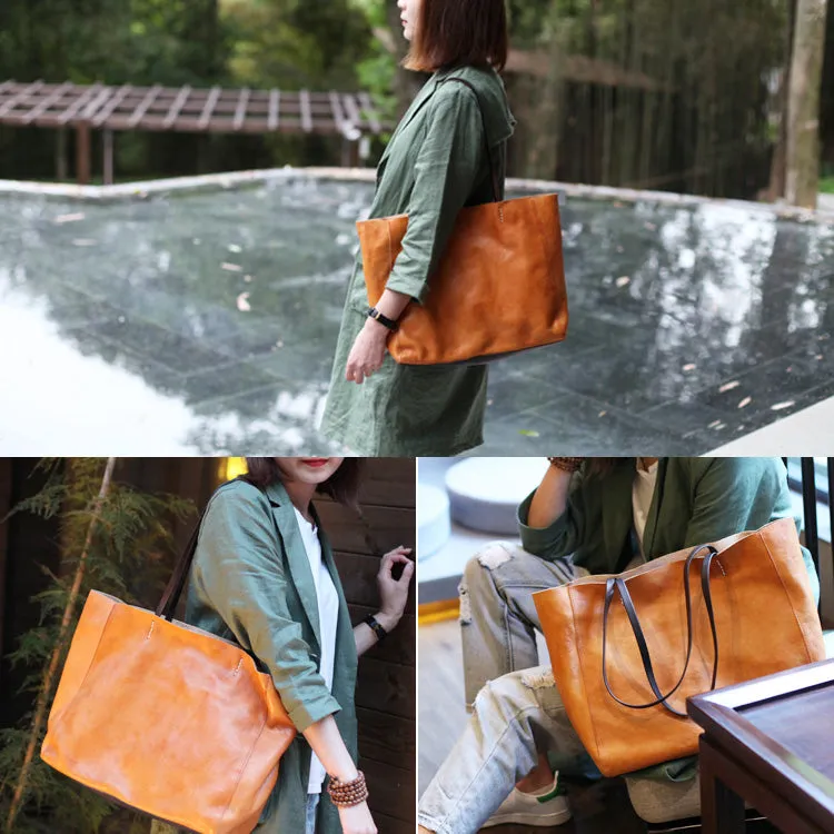 Handmade Womens Brown Leather Tote Bags Handbags Shoulder Tote Bag for Women