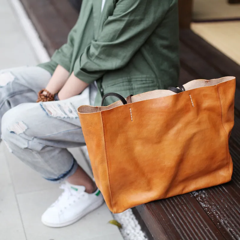 Handmade Womens Brown Leather Tote Bags Handbags Shoulder Tote Bag for Women