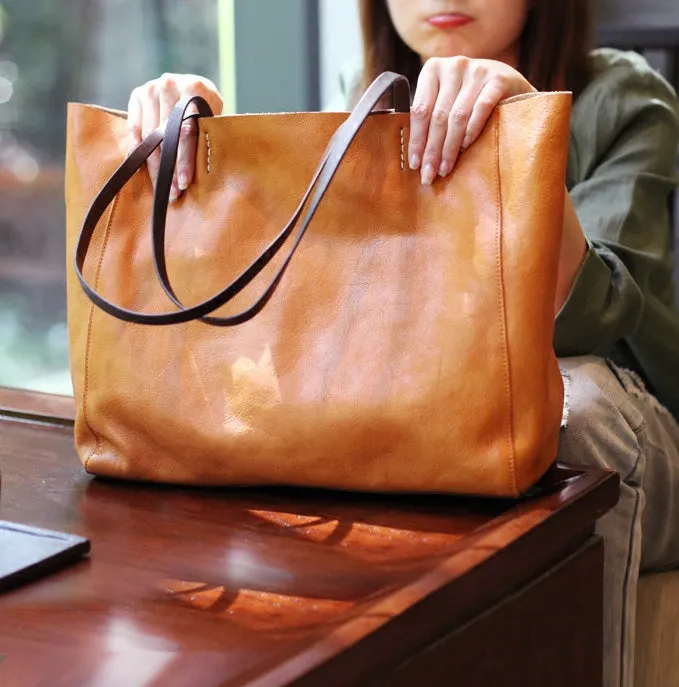 Handmade Womens Brown Leather Tote Bags Handbags Shoulder Tote Bag for Women