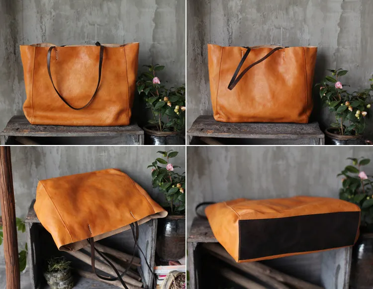 Handmade Womens Brown Leather Tote Bags Handbags Shoulder Tote Bag for Women