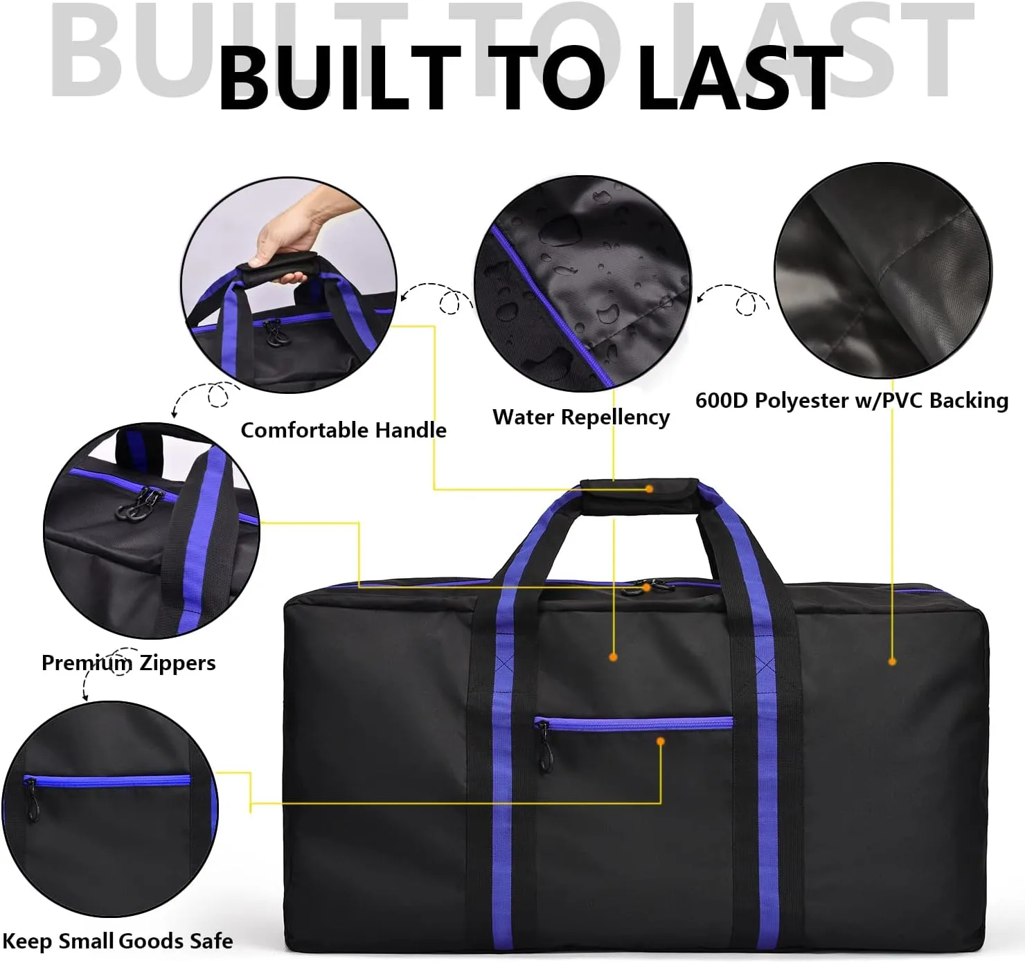 KUI WAN Duffle Bags for Travel Lightweight Travel Bag for Storage, Foldable Waterproof Duffel Bag for Overnight Camping Men Women, Blue, 60L-24.8 inches, Luggage- Carry-on Luggage
