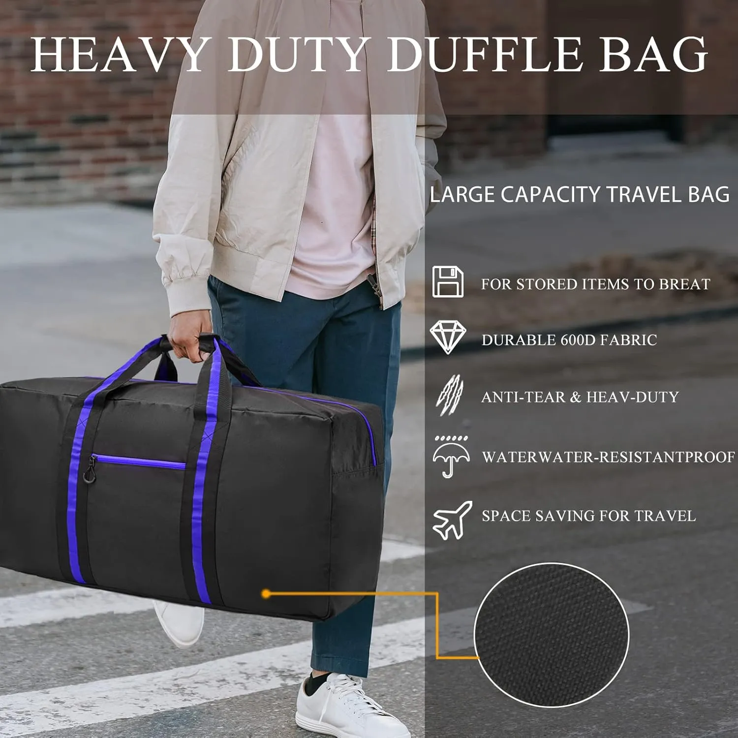 KUI WAN Duffle Bags for Travel Lightweight Travel Bag for Storage, Foldable Waterproof Duffel Bag for Overnight Camping Men Women, Blue, 60L-24.8 inches, Luggage- Carry-on Luggage