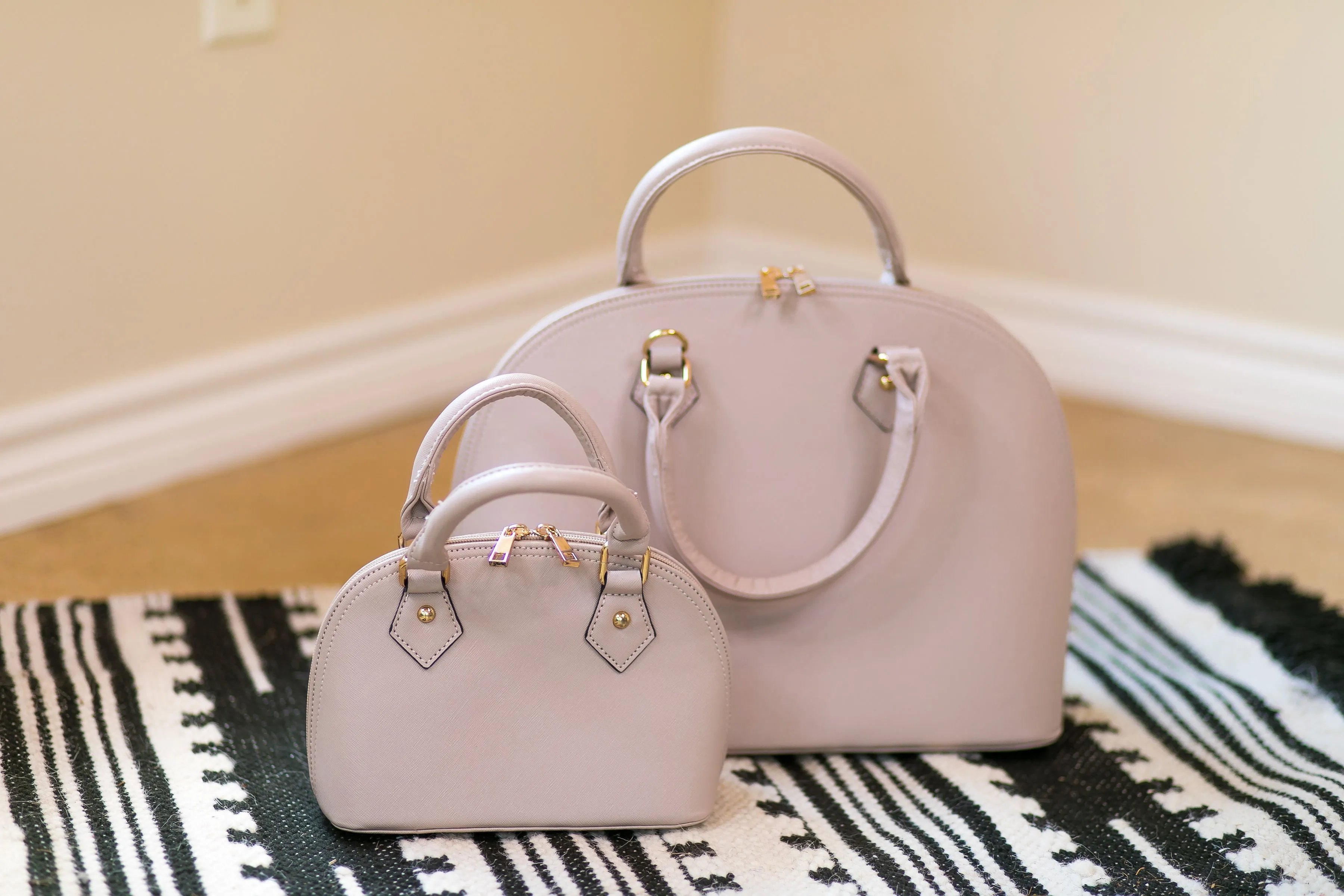 Large Dome Satchel Purse with Two Handles in Nude