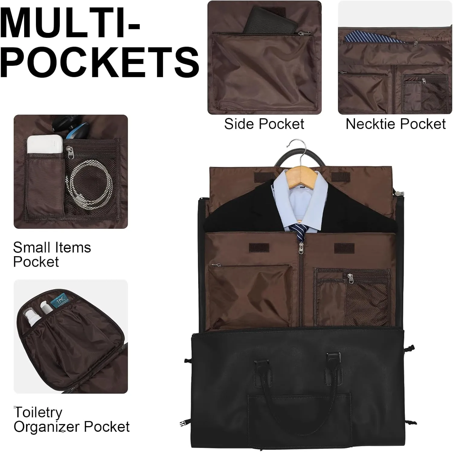 Leather Garment Bag for Travel, Modoker Carry On Suit Carrier Travel Bag with Shoulder Strap/Multiple Pockets - Ideal for Business Trips & Weekend Getaways - The Garment Duffel Bag for Traveling Men,