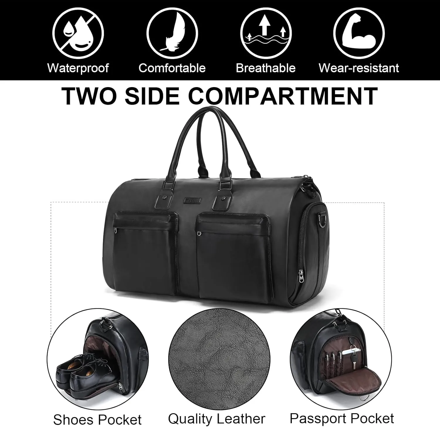 Leather Garment Bag for Travel, Modoker Carry On Suit Carrier Travel Bag with Shoulder Strap/Multiple Pockets - Ideal for Business Trips & Weekend Getaways - The Garment Duffel Bag for Traveling Men,