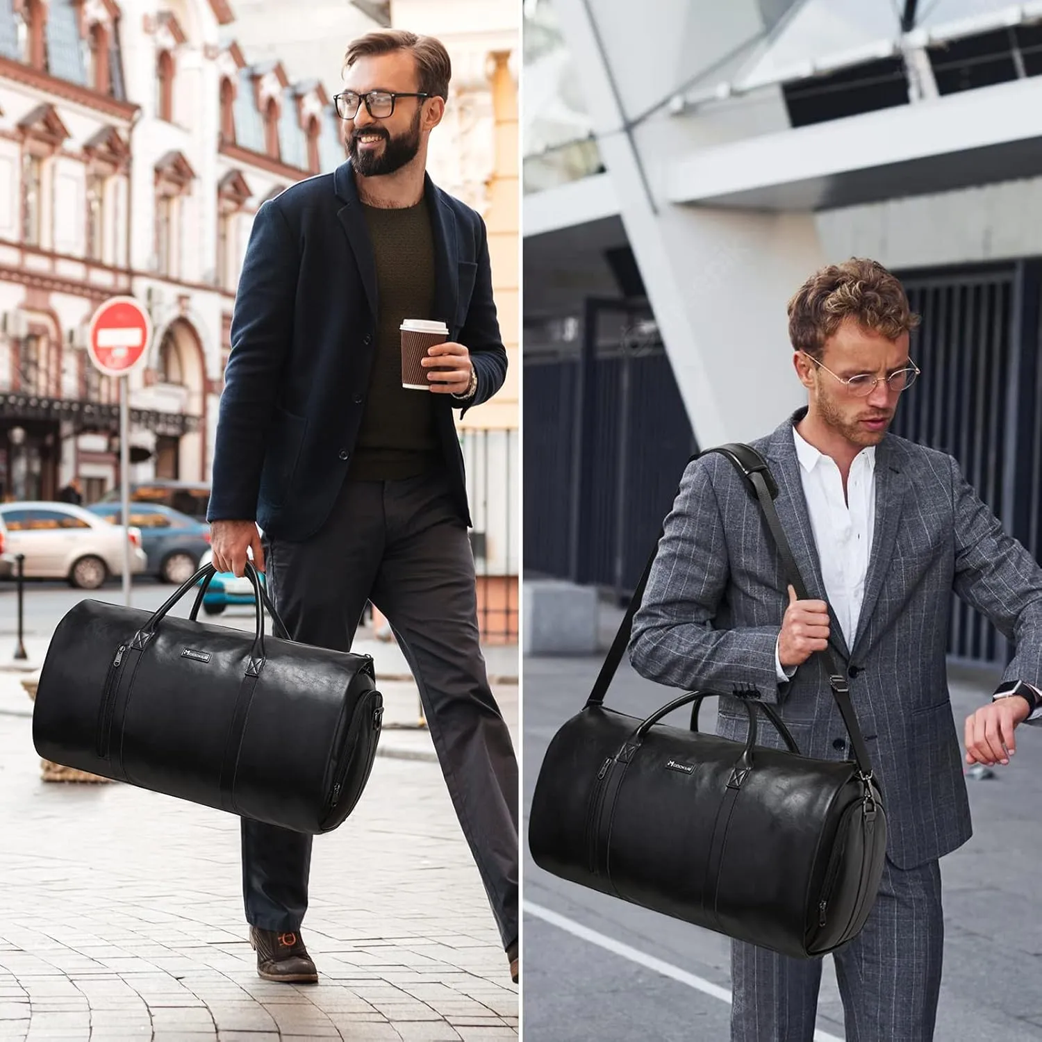 Leather Garment Bag for Travel, Modoker Carry On Suit Carrier Travel Bag with Shoulder Strap/Multiple Pockets - Ideal for Business Trips & Weekend Getaways - The Garment Duffel Bag for Traveling Men,