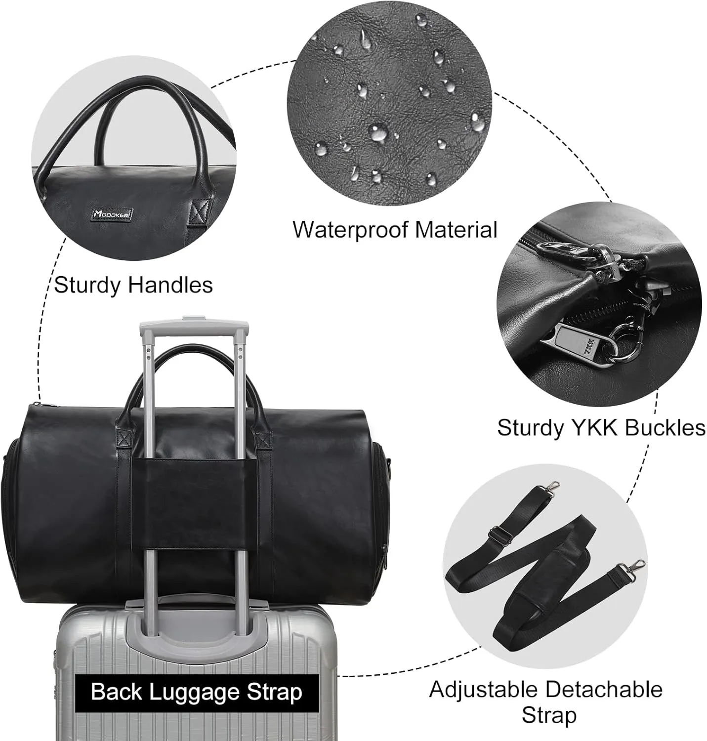 Leather Garment Bag for Travel, Modoker Carry On Suit Carrier Travel Bag with Shoulder Strap/Multiple Pockets - Ideal for Business Trips & Weekend Getaways - The Garment Duffel Bag for Traveling Men,