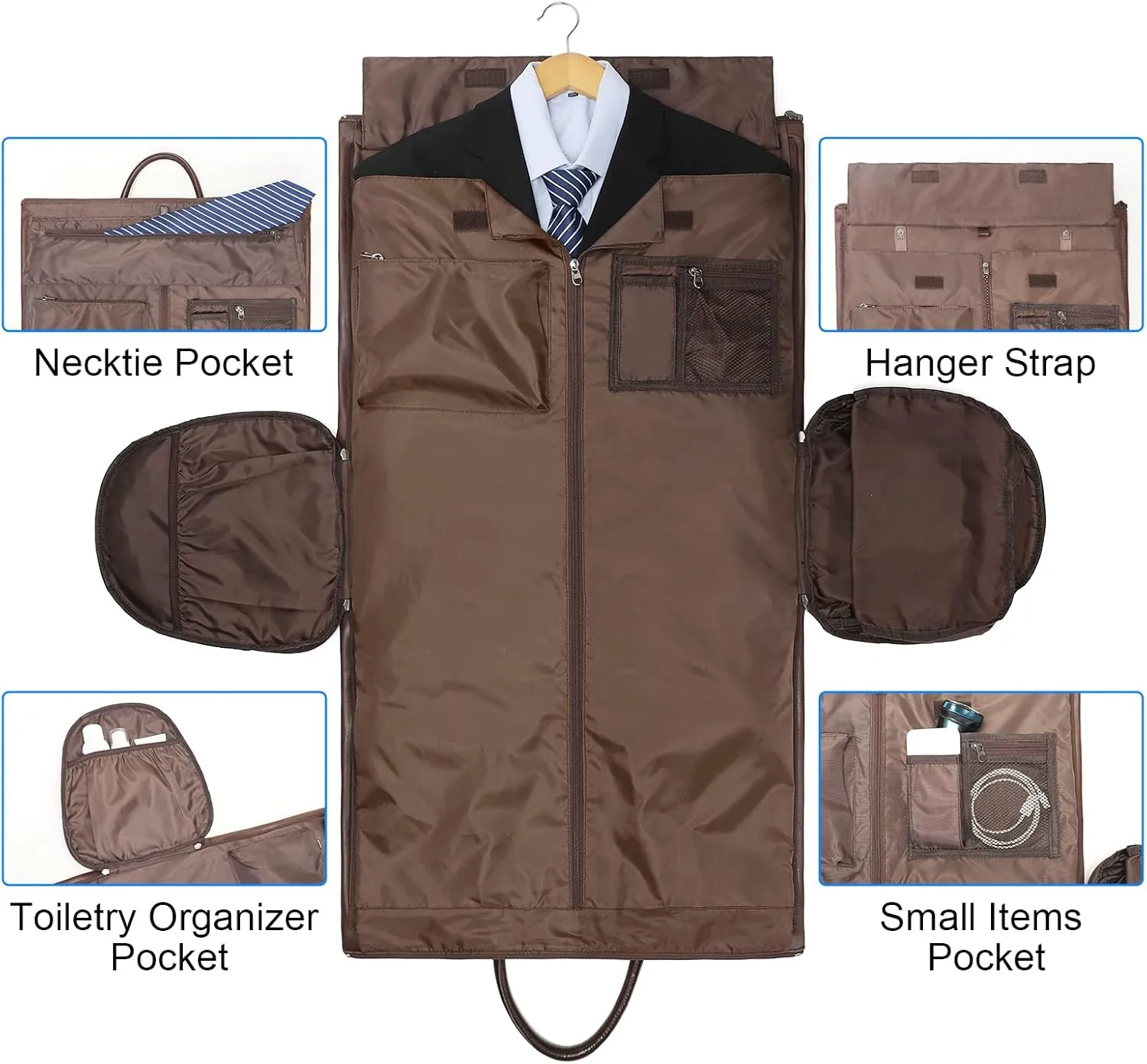 Leather Garment Bag for Travel, Modoker Carry On Suit Carrier Travel Bag with Shoulder Strap/Multiple Pockets - Ideal for Business Trips & Weekend Getaways - The Garment Duffel Bag for Traveling Men,