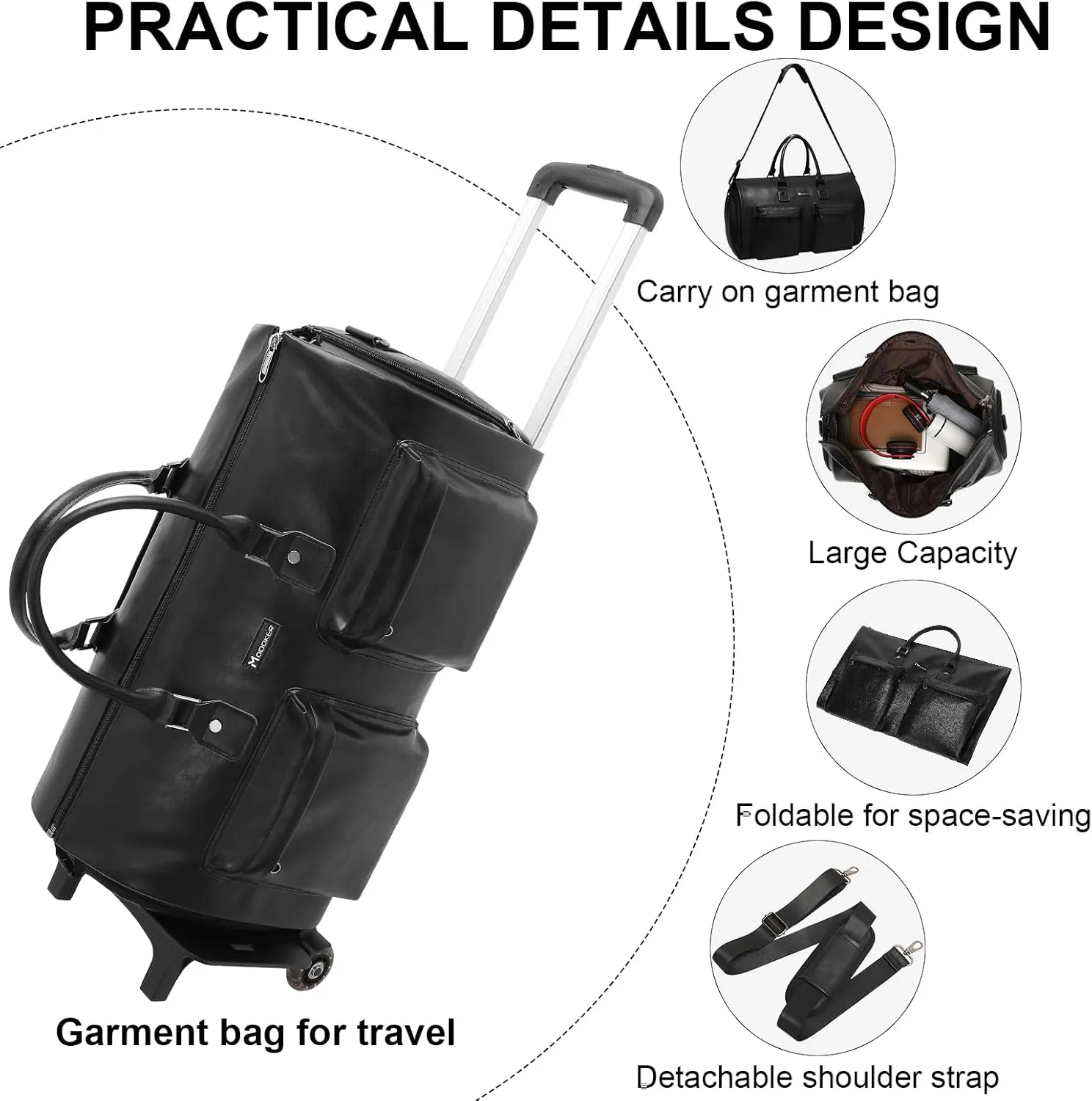 Leather Garment Bag for Travel, Modoker Carry On Suit Carrier Travel Bag with Shoulder Strap/Multiple Pockets - Ideal for Business Trips & Weekend Getaways - The Garment Duffel Bag for Traveling Men,