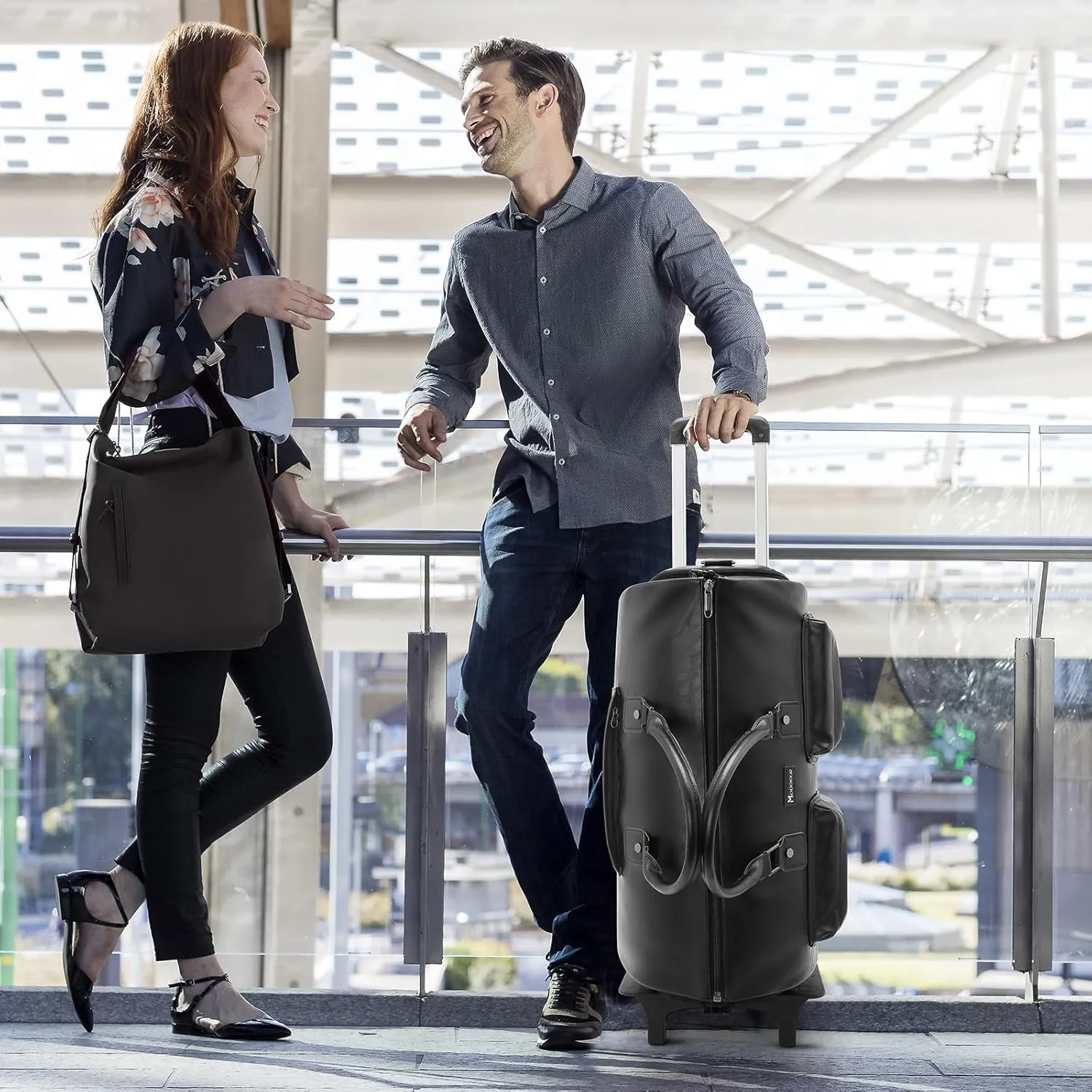 Leather Garment Bag for Travel, Modoker Carry On Suit Carrier Travel Bag with Shoulder Strap/Multiple Pockets - Ideal for Business Trips & Weekend Getaways - The Garment Duffel Bag for Traveling Men,