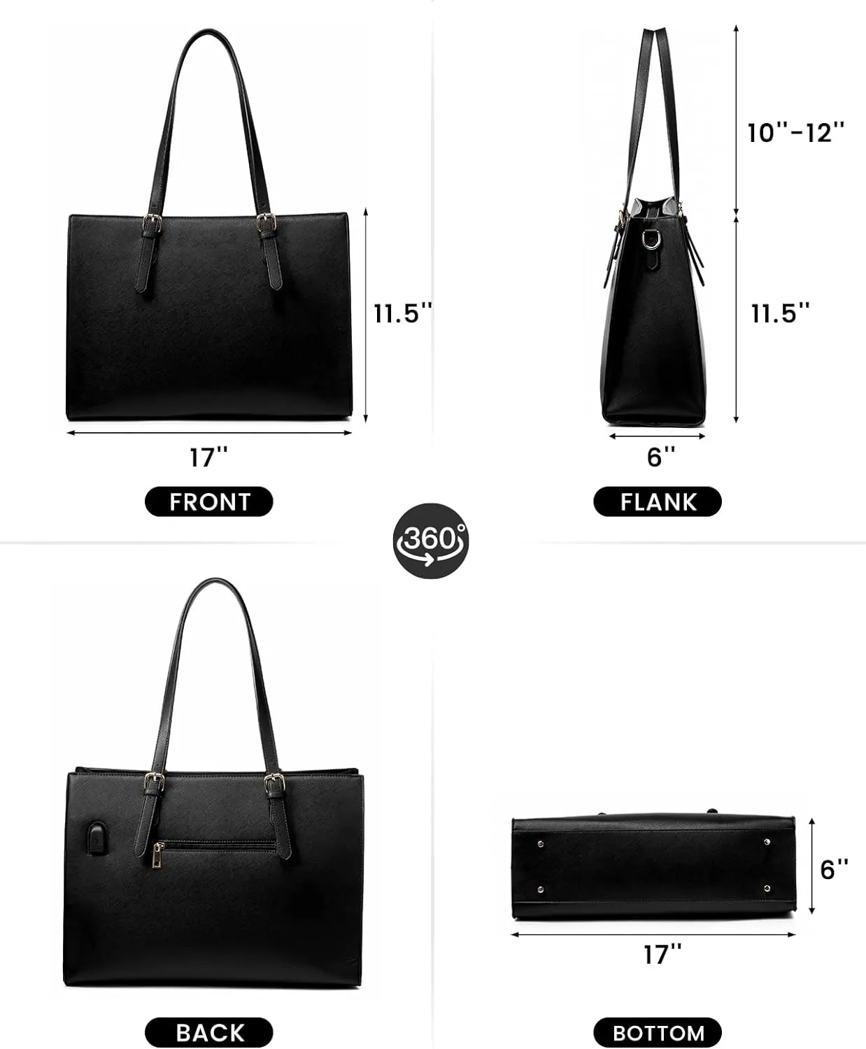 LOVEVOOK Laptop Bag for Women, Fashion Computer Tote Large Capacity, Leather Shoulder Bag Purse Set, Professional Business Work Briefcase for Office Lady 2PCs, Fit 15.6 Inch Laptop, Black