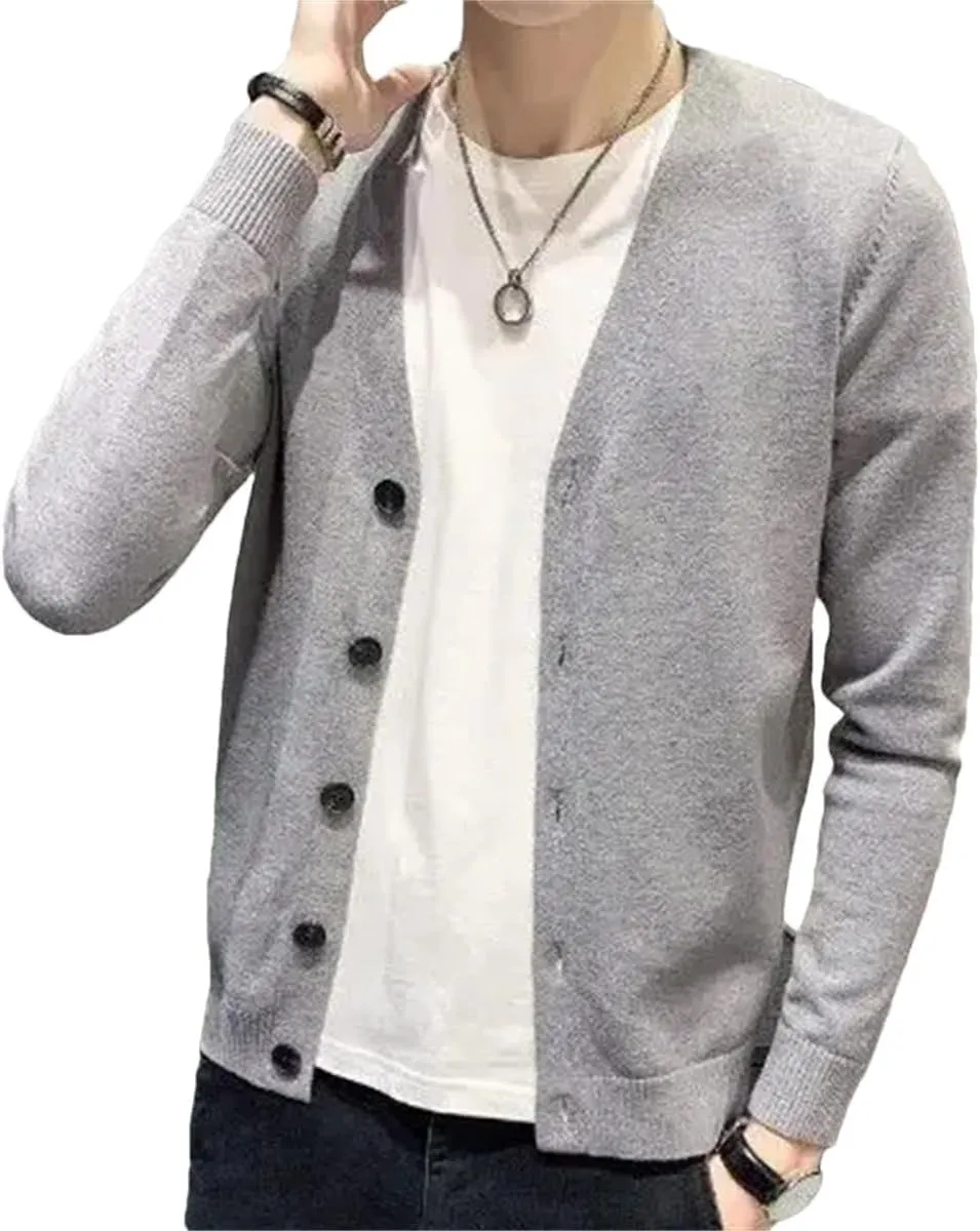 Men's Spring Knit Sweater V Neck Cardigan Elegant Wool Knitwears