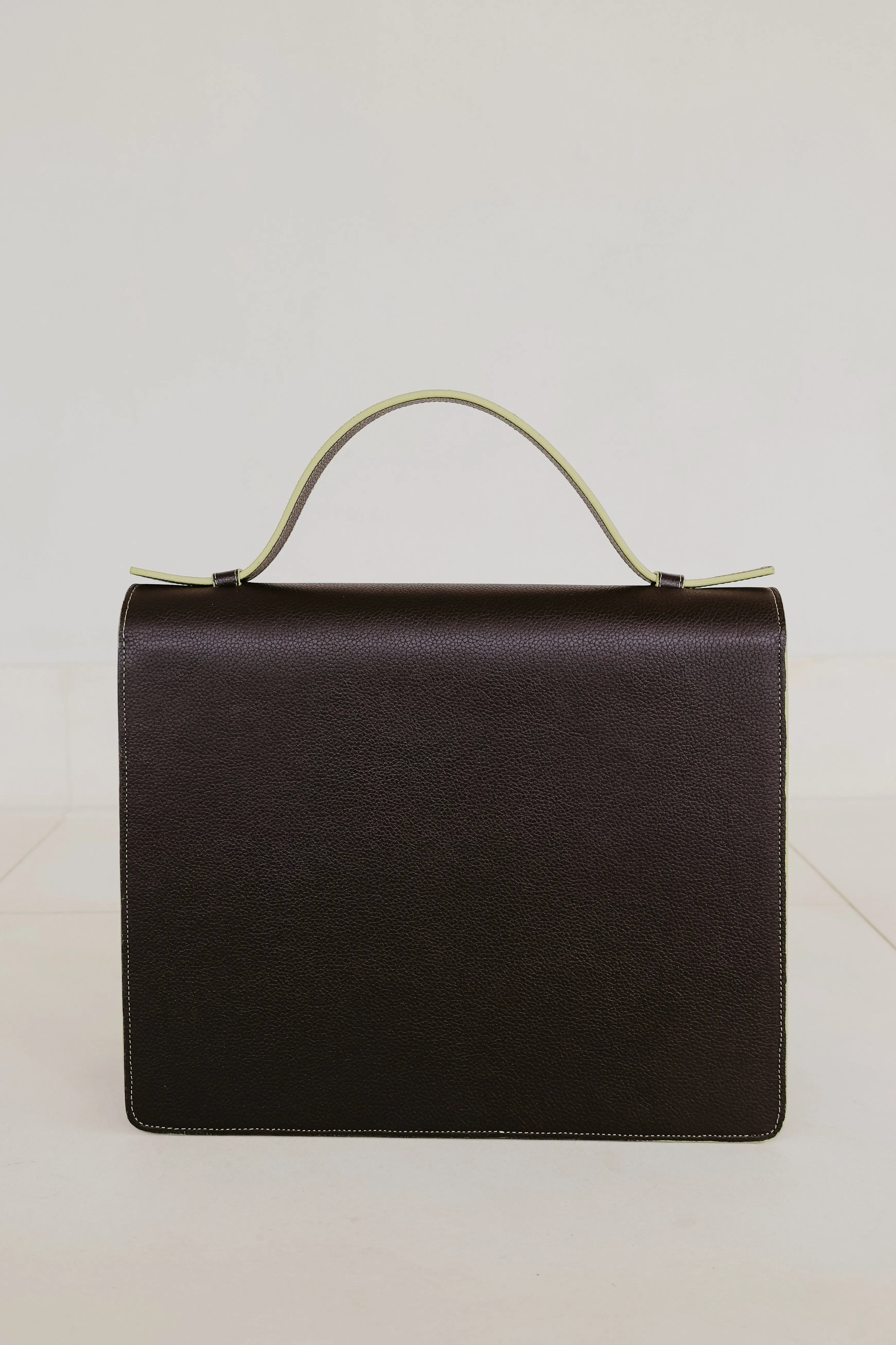 Midi Briefcase 2.0 | Stitched Ebony / Lime Structured