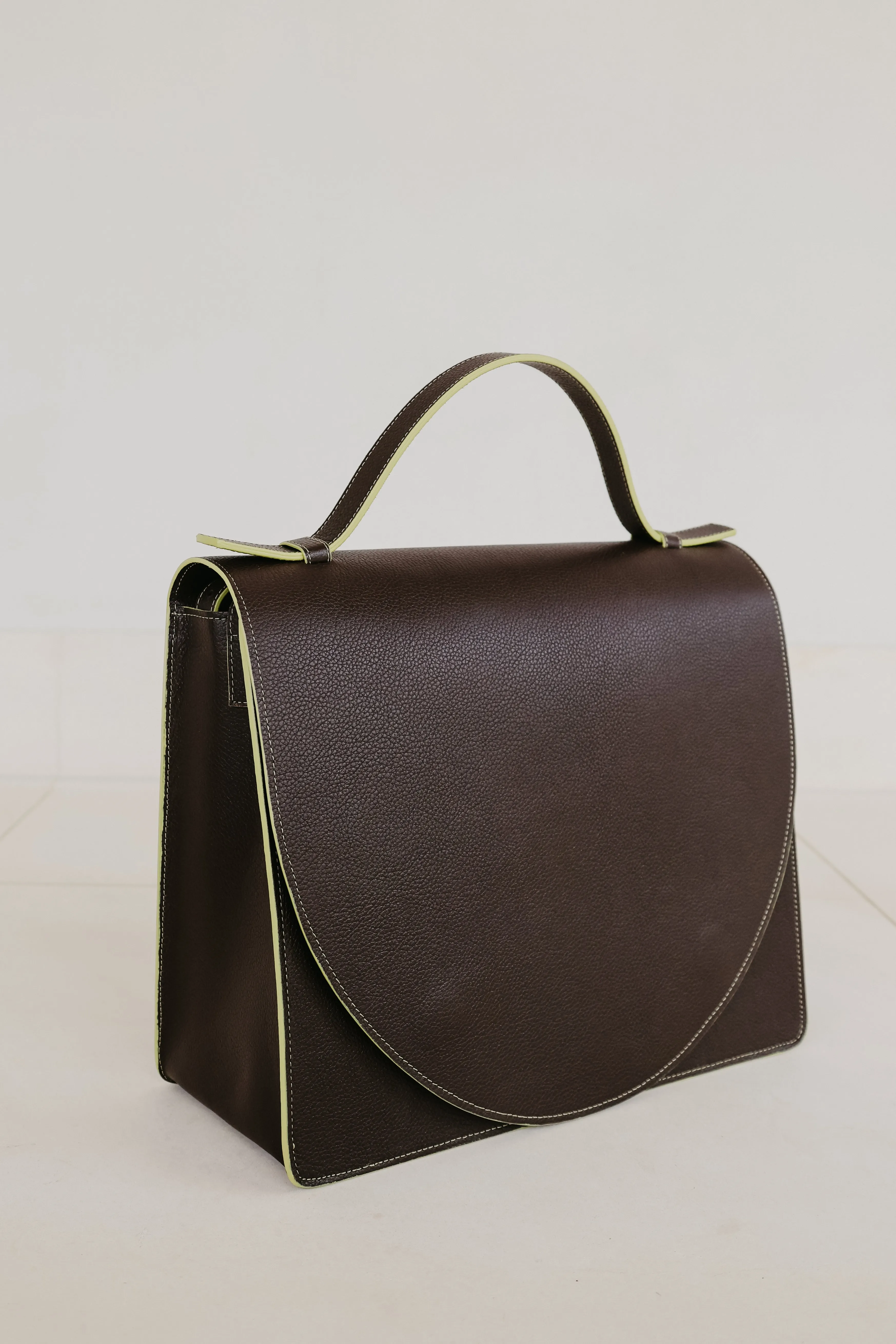 Midi Briefcase 2.0 | Stitched Ebony / Lime Structured