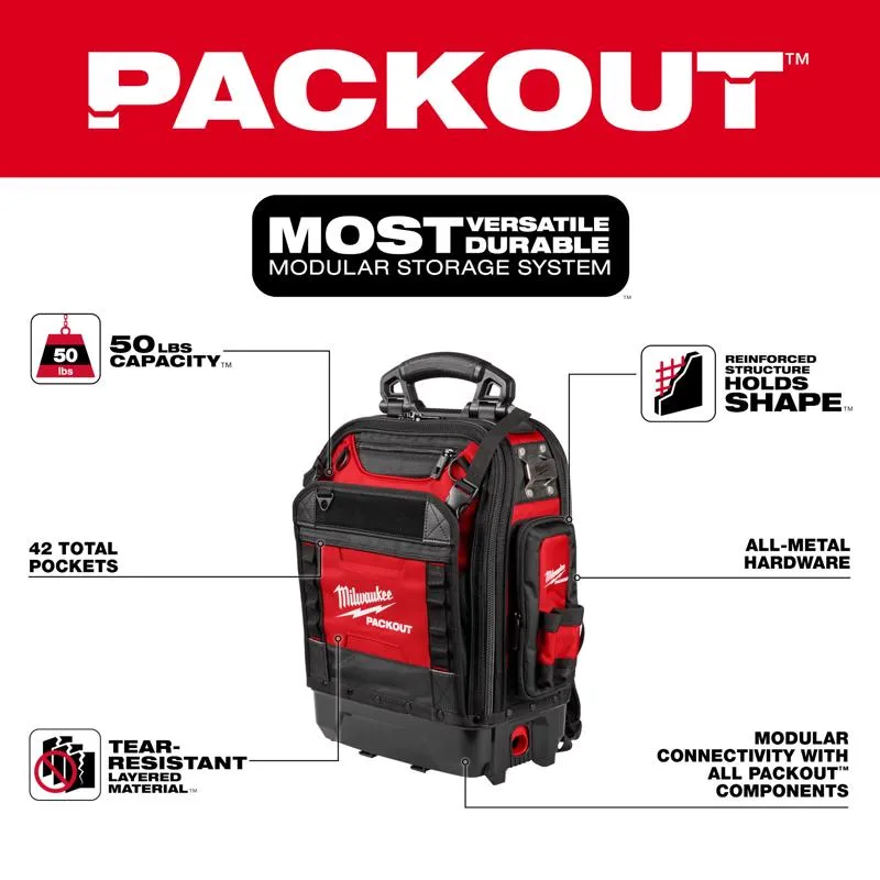 Milwaukee Packout 18 in. W X 20 in. H Ballistic Polyester Backpack 42 pocket Black/Red 1 pc