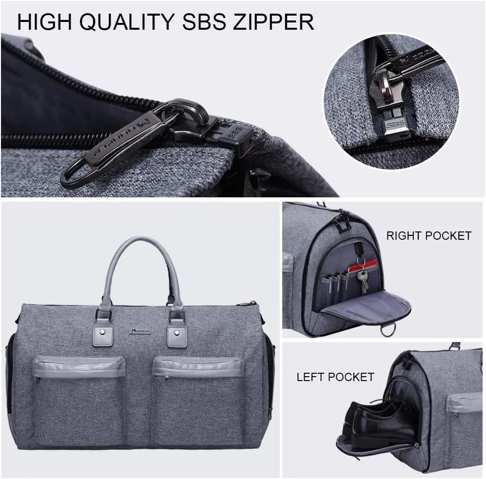 Modoker Convertible Garment Bag with Toiletry Bag, Carry On Garment Duffel Bag for Men Women Travel, Multi-Function Suit Bag 2 in 1 Hanging Suitcase, Grey