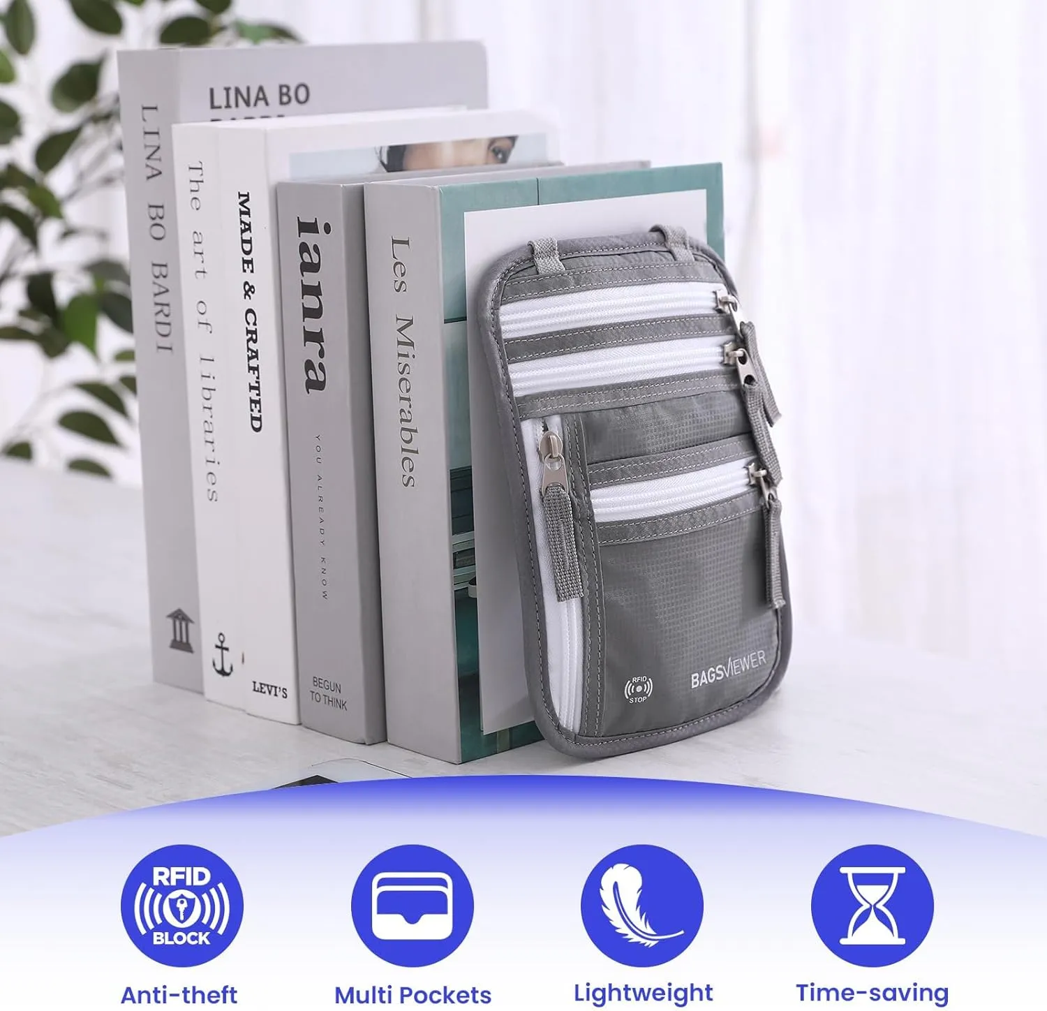 Neck Wallet, RFID Blocking Passport Holder for Travel, Waterproof and Slim Pouch with Adjustable Neck Strap for Men, Women to Secure Cash and Credit Cards, 8" × 8.5"
