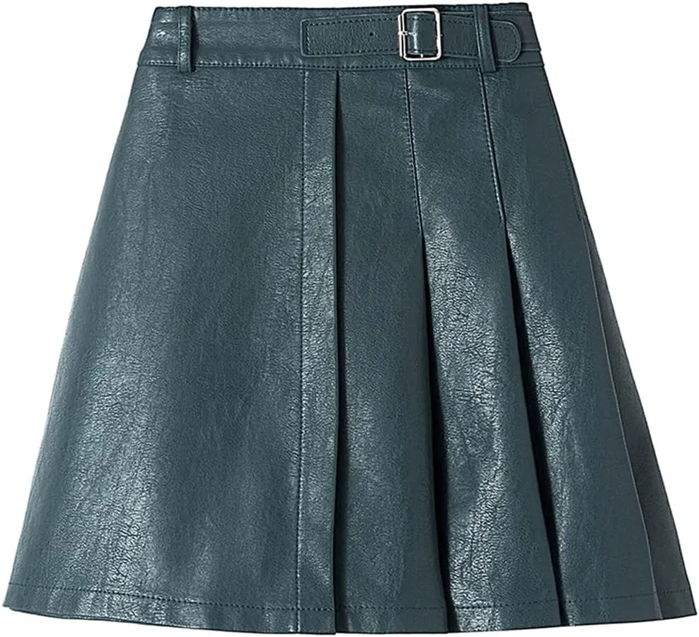 Pleated Leather Mini Skirt Elegant High-Waisted Women's Summer Skirts