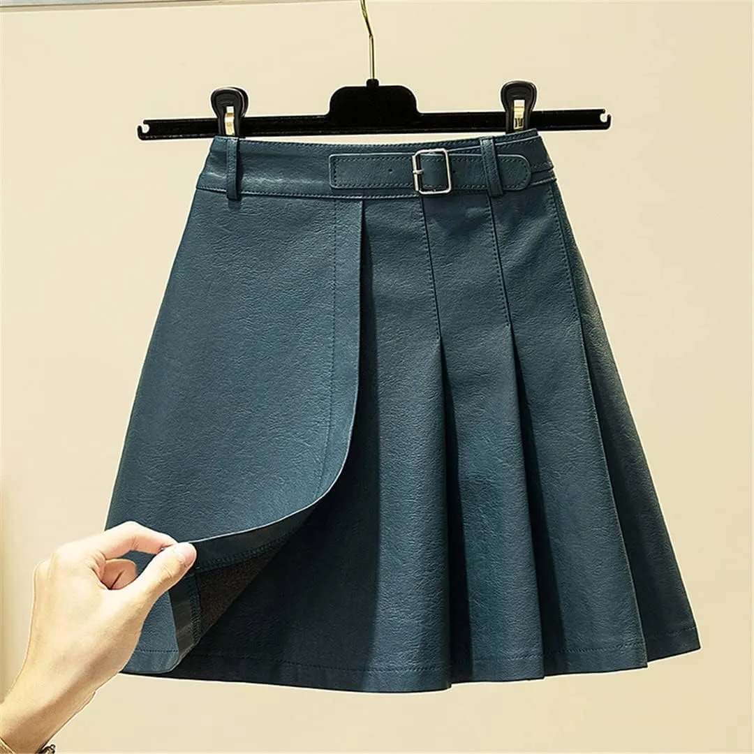 Pleated Leather Mini Skirt Elegant High-Waisted Women's Summer Skirts