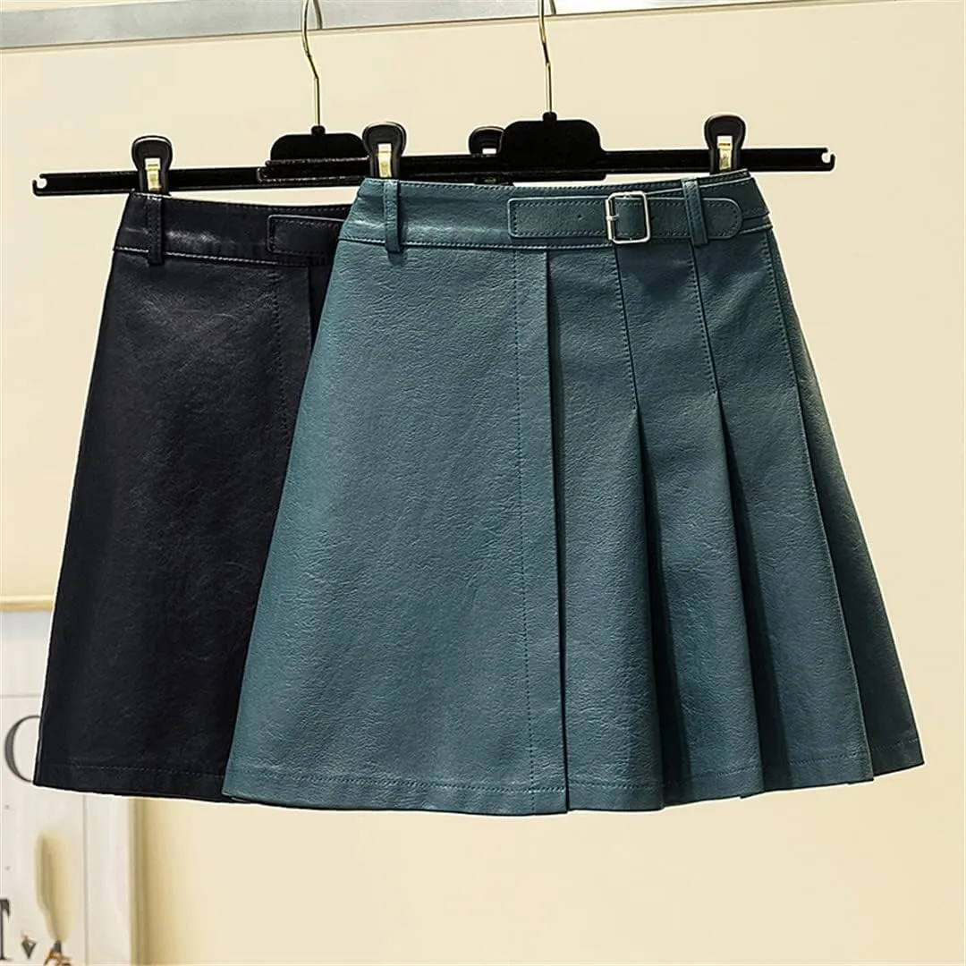 Pleated Leather Mini Skirt Elegant High-Waisted Women's Summer Skirts
