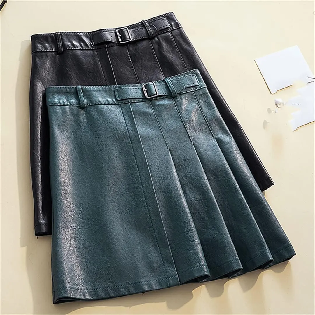 Pleated Leather Mini Skirt Elegant High-Waisted Women's Summer Skirts