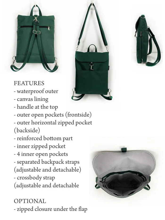 Teal Green Convertible Backpack and Sustainable Crossbody Bag