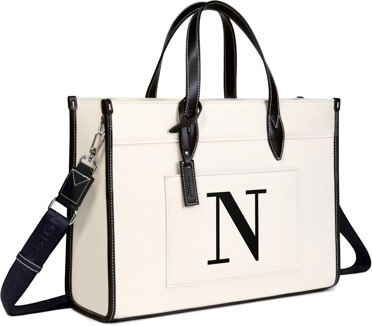 TOPDesign Initial 15.6" Laptop Tote Bag for Women, Personalized Canvas Work Purse, Business Briefcase & Office Handbag