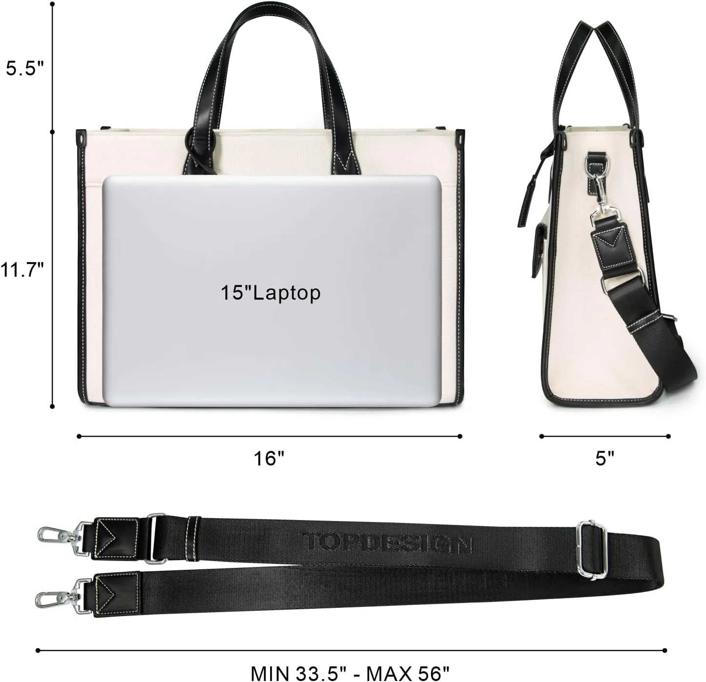 TOPDesign Initial 15.6" Laptop Tote Bag for Women, Personalized Canvas Work Purse, Business Briefcase & Office Handbag