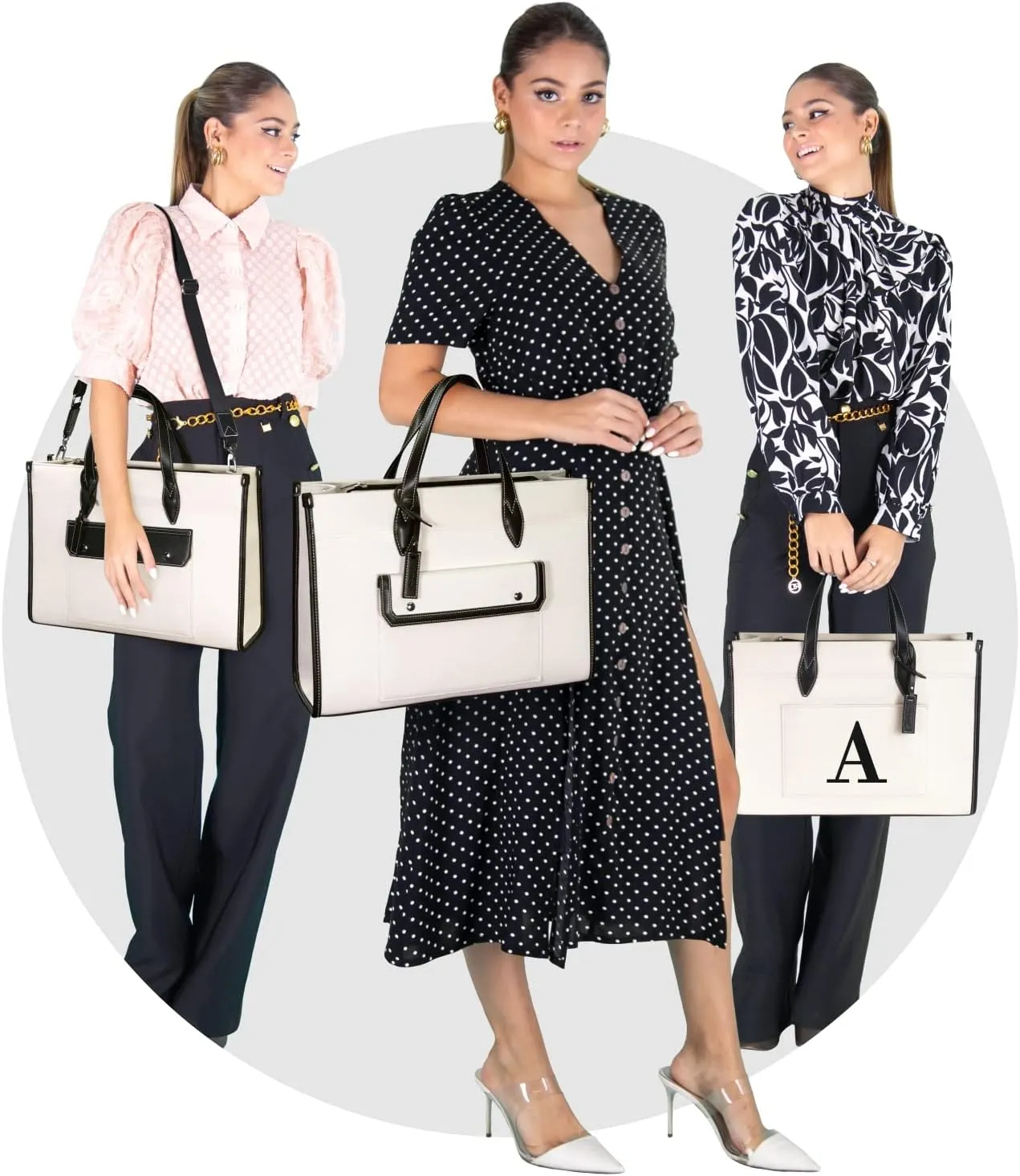 TOPDesign Initial 15.6" Laptop Tote Bag for Women, Personalized Canvas Work Purse, Business Briefcase & Office Handbag