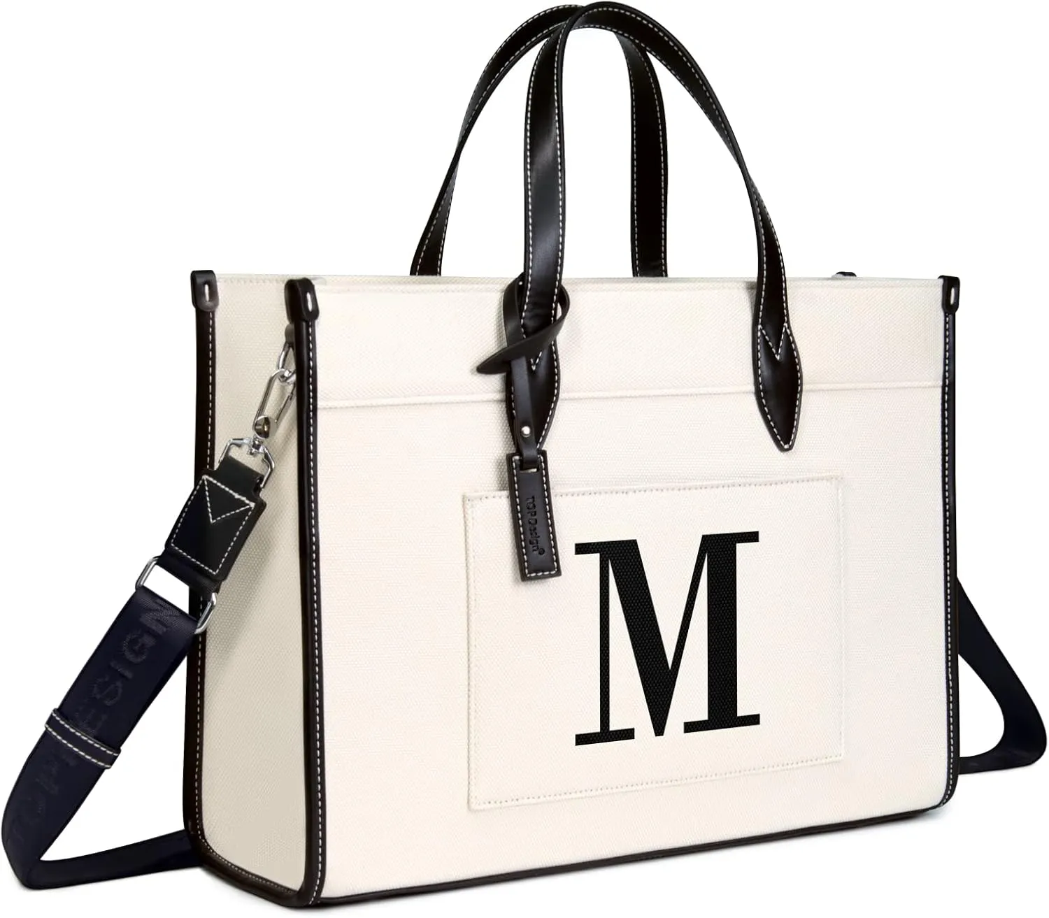 TOPDesign Initial 15.6" Laptop Tote Bag for Women, Personalized Canvas Work Purse, Business Briefcase & Office Handbag