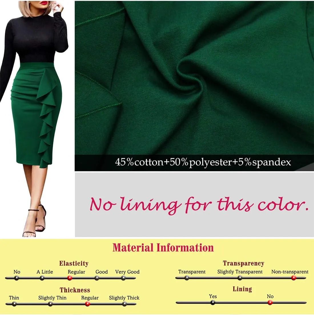 VFSHOW Women Elegant Ruched Ruffle Slit Work Business Party Pencil Skirt