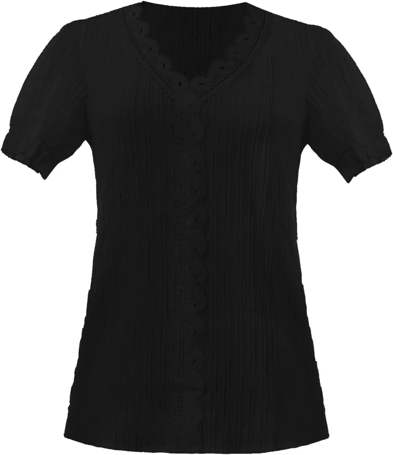 Women Summer Lace V Neck Plain Lace Elegant Shirt Solid Color Elegant Short Sleeve Comfy Flattering Tunic Tops for Women