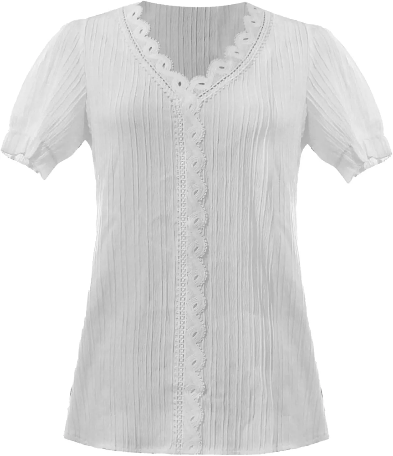 Women Summer Lace V Neck Plain Lace Elegant Shirt Solid Color Elegant Short Sleeve Comfy Flattering Tunic Tops for Women