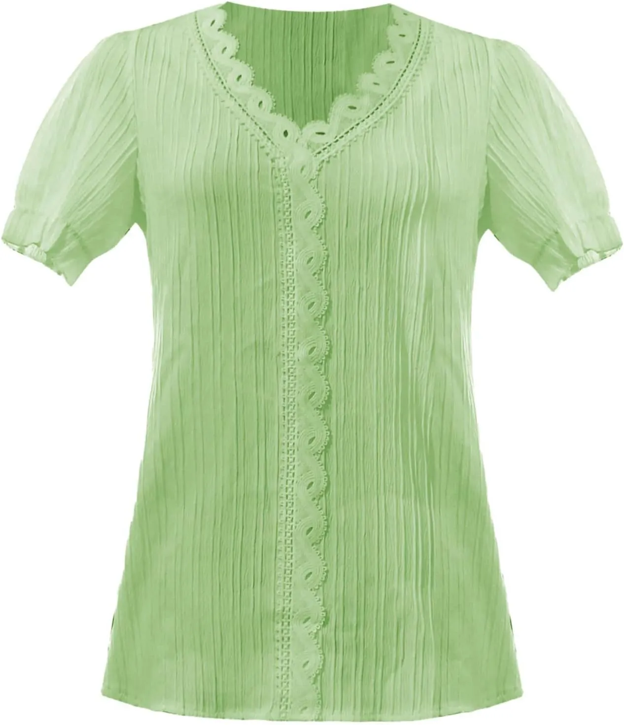 Women Summer Lace V Neck Plain Lace Elegant Shirt Solid Color Elegant Short Sleeve Comfy Flattering Tunic Tops for Women