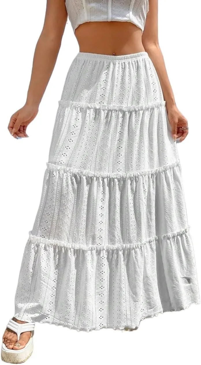 Women's Fashion Trendy Skirt Ruffle Hem Maxi Skirt Elegant