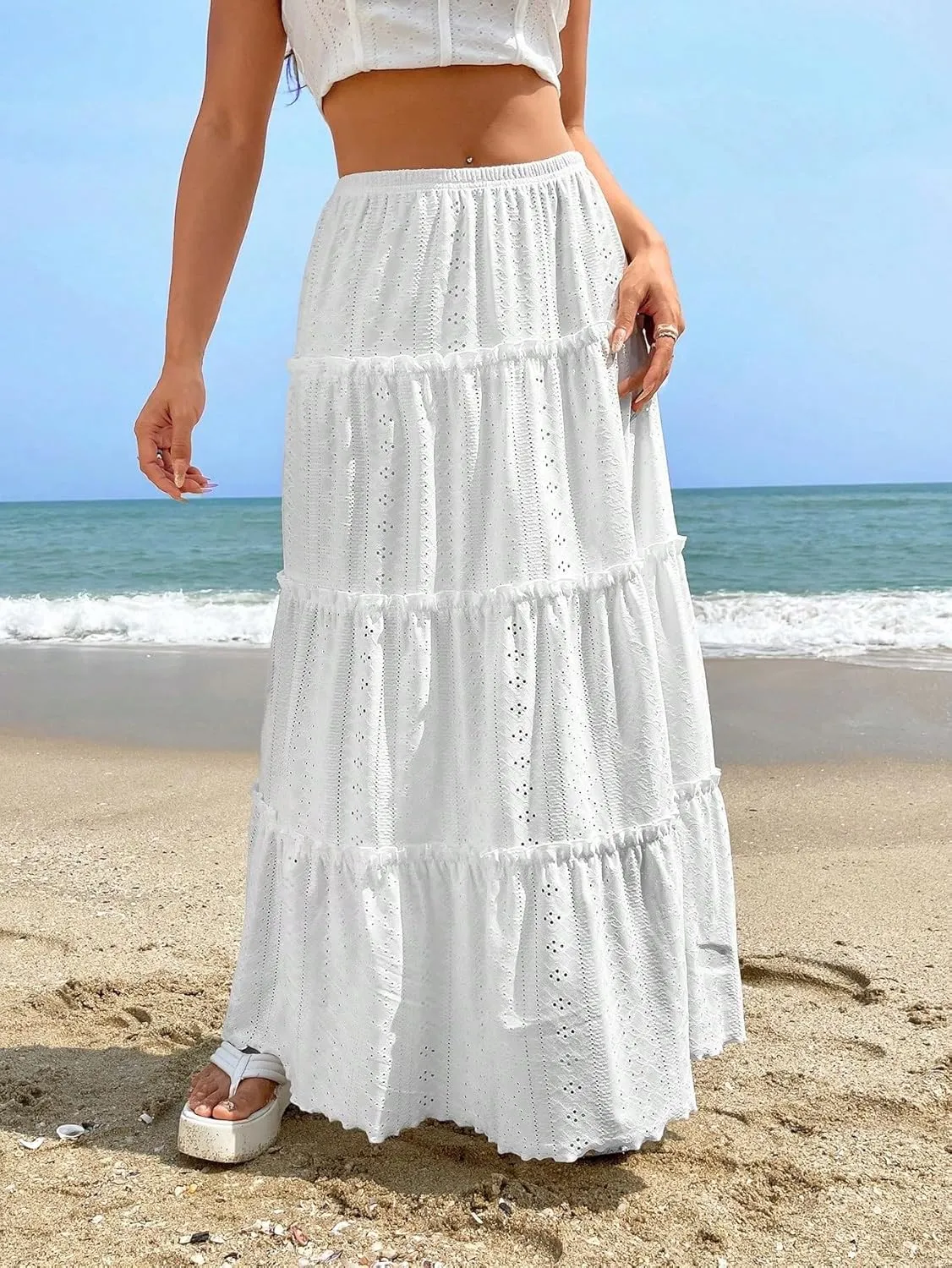 Women's Fashion Trendy Skirt Ruffle Hem Maxi Skirt Elegant