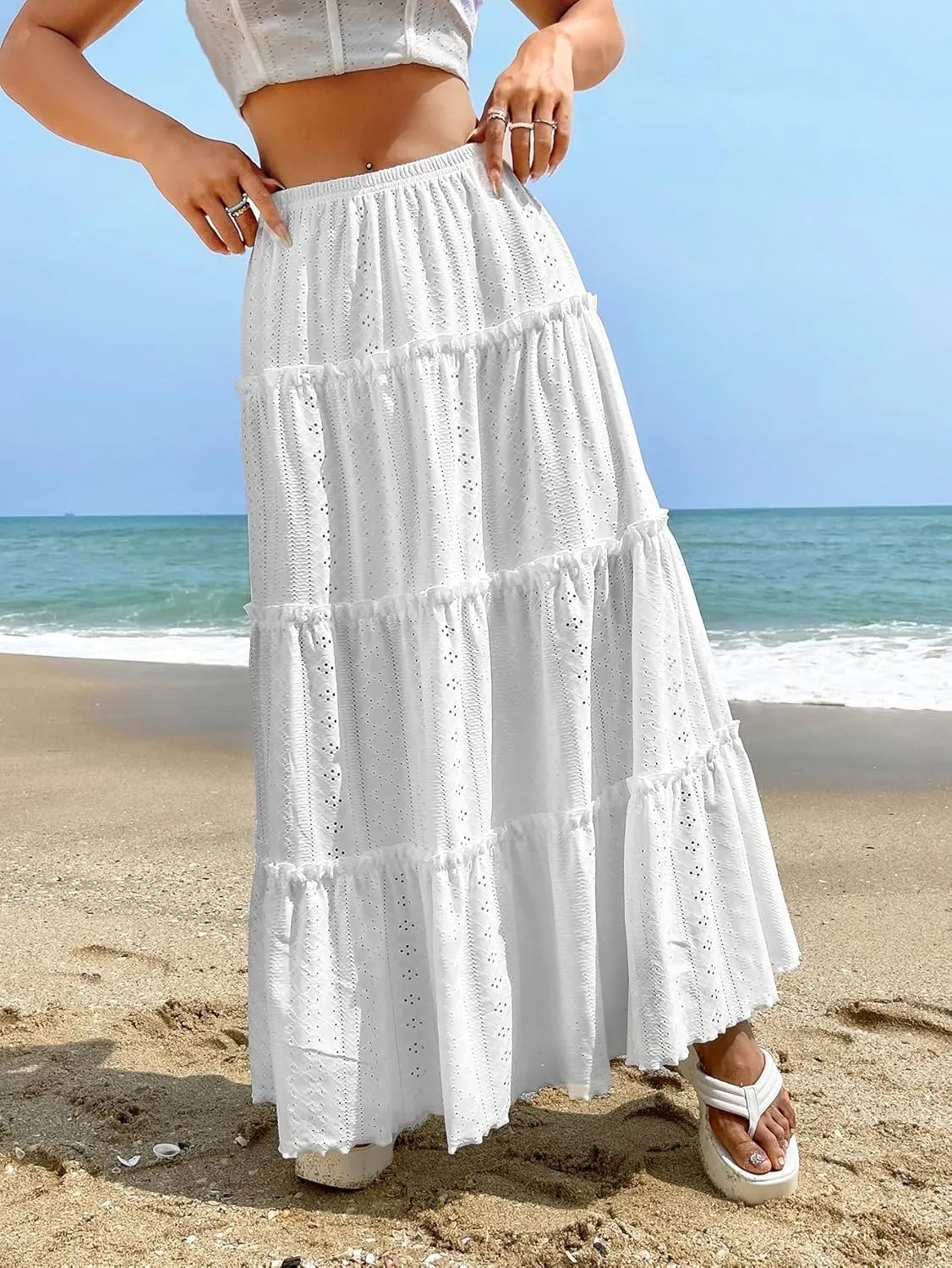 Women's Fashion Trendy Skirt Ruffle Hem Maxi Skirt Elegant
