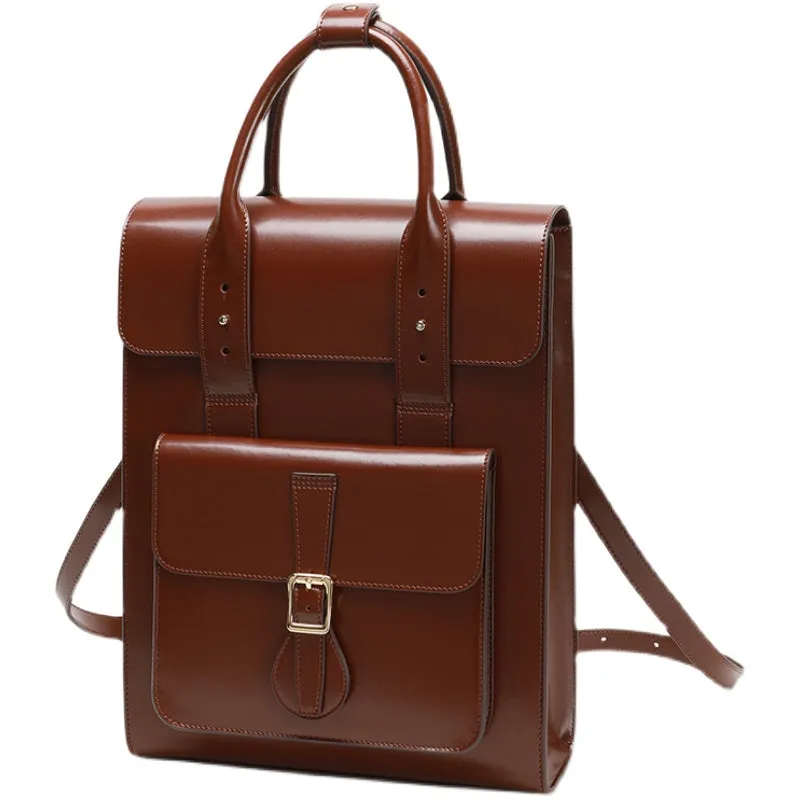 Womens Genuine Leather Flap Satchel Laptop Backpack Briefcase Bags