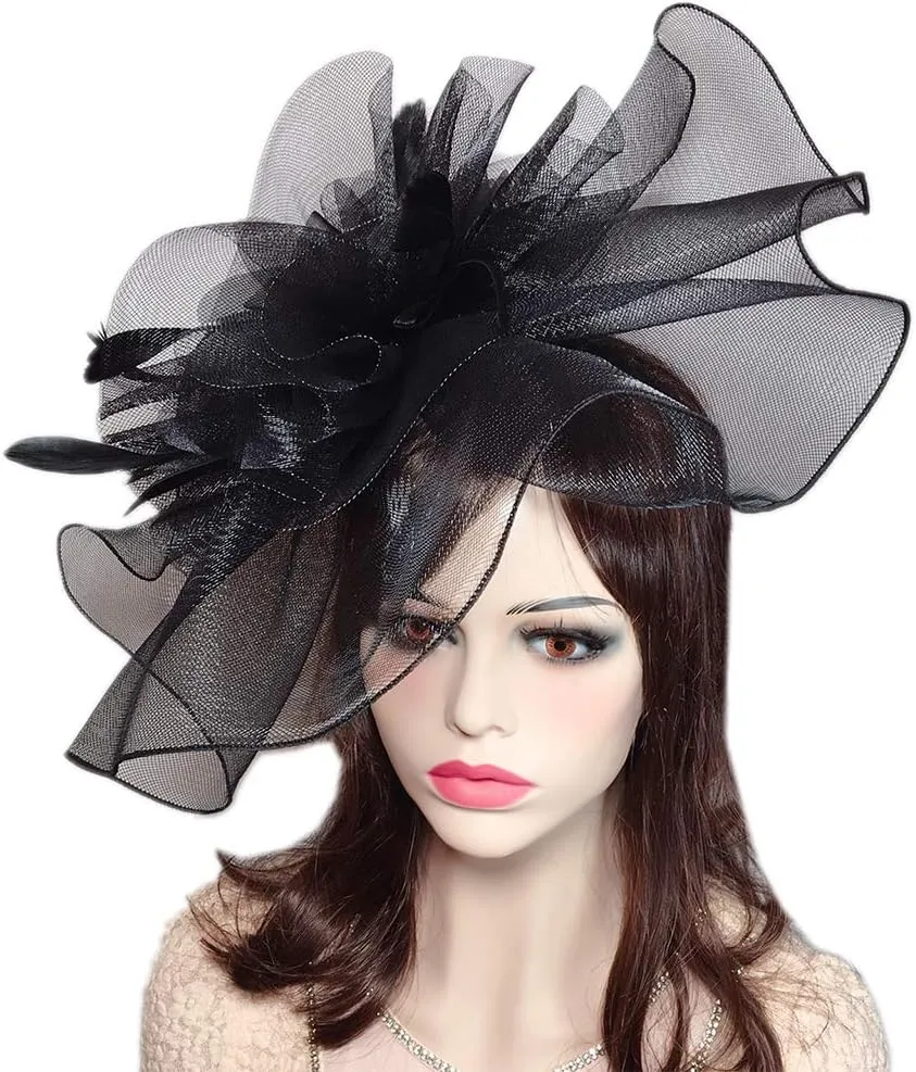 YSJOY Elegant Veil Mesh Feather Fascinator Hat Flower Wedding Party Hat