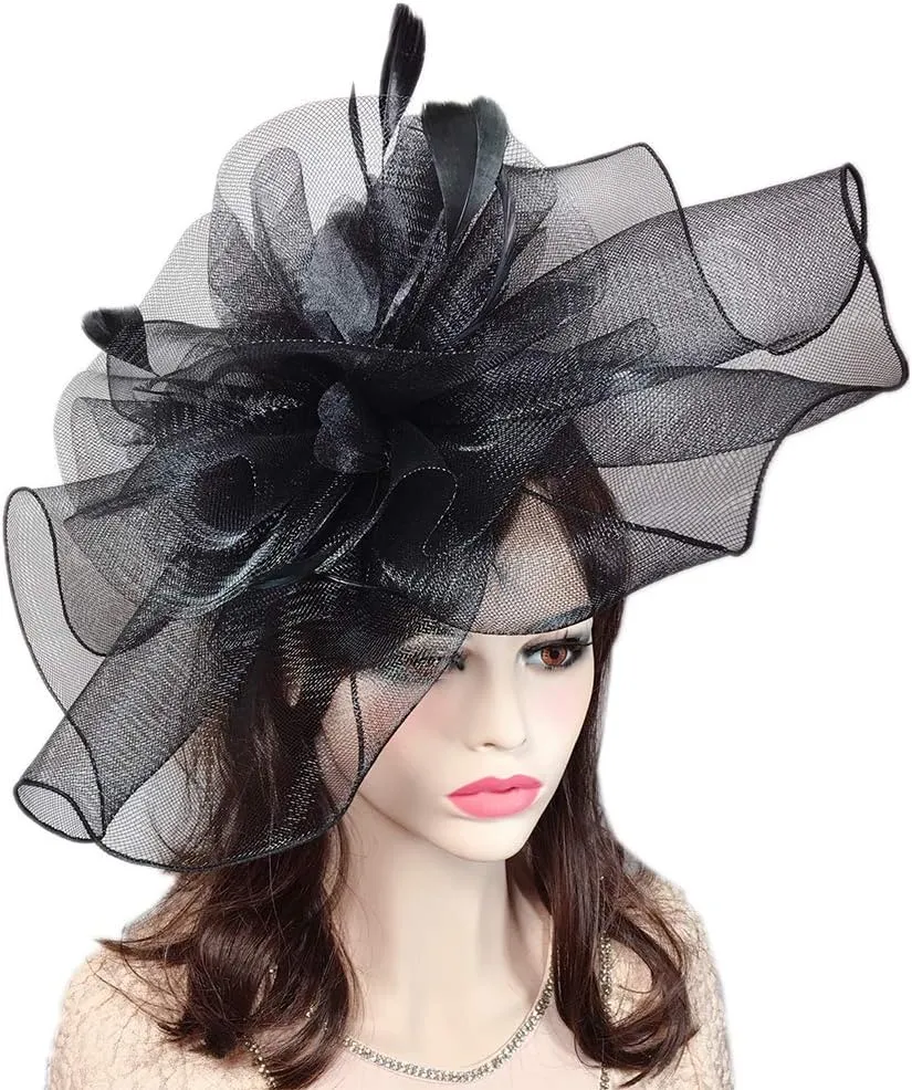 YSJOY Elegant Veil Mesh Feather Fascinator Hat Flower Wedding Party Hat