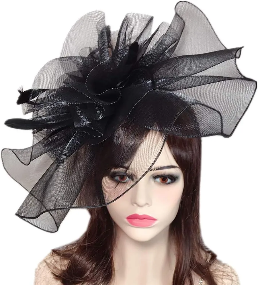 YSJOY Elegant Veil Mesh Feather Fascinator Hat Flower Wedding Party Hat